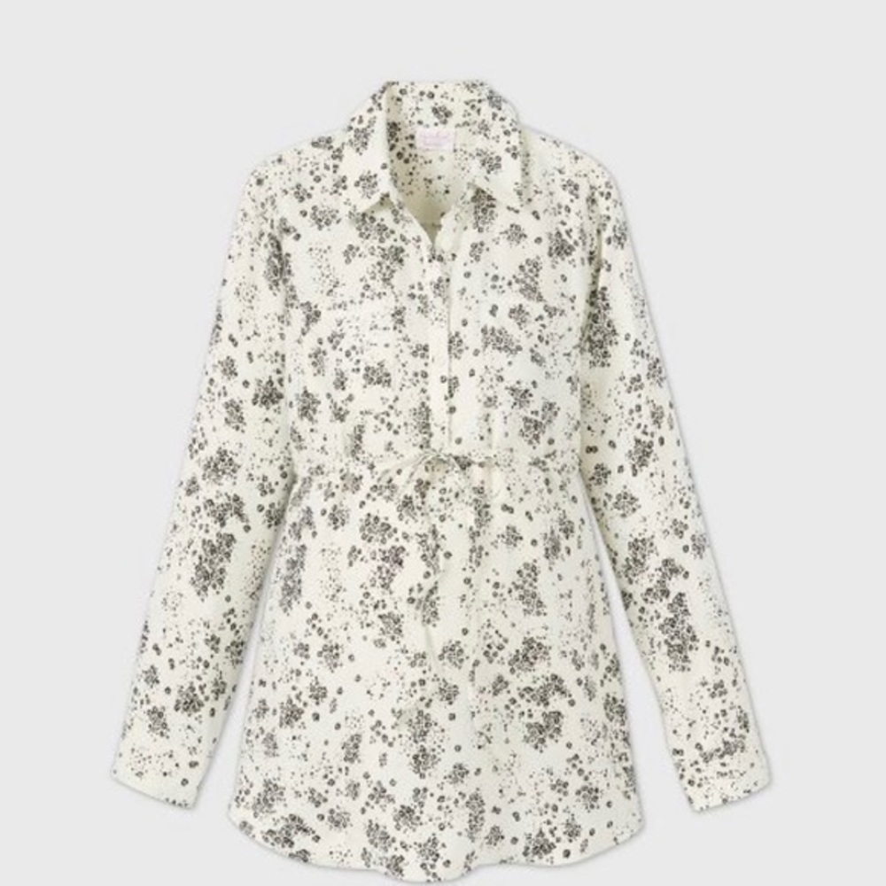 Maternity Floral Print Long Sleeve Woven Popover